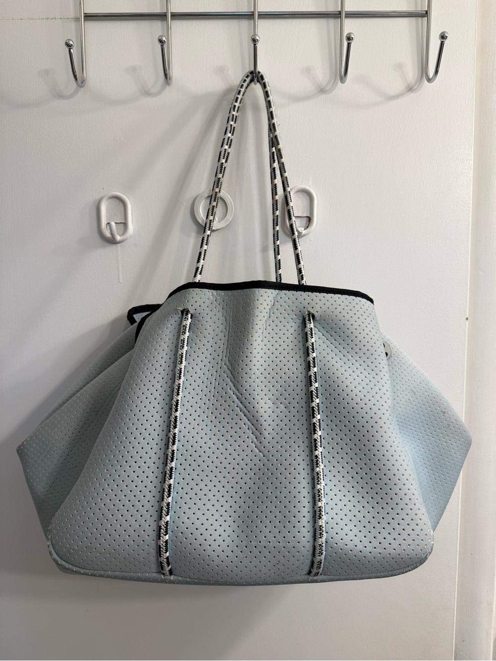 Annabel Ingall Light Blue Perforated Tote with Black Trim